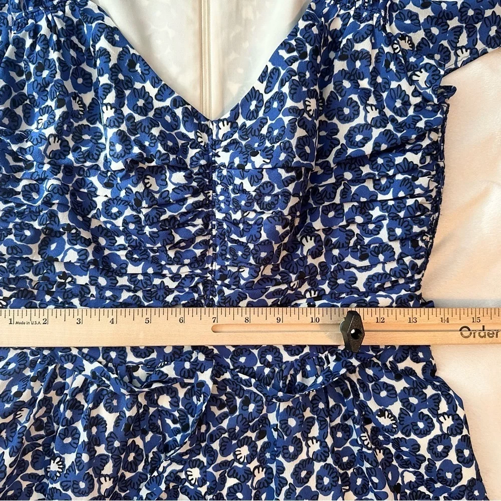 ANTHROPOLOGIE Leifnotes S 4 Drafted Petals Romper Blue White Sweetheart Ruched